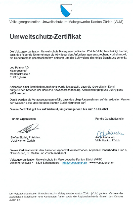 Zertifikat Umwelt